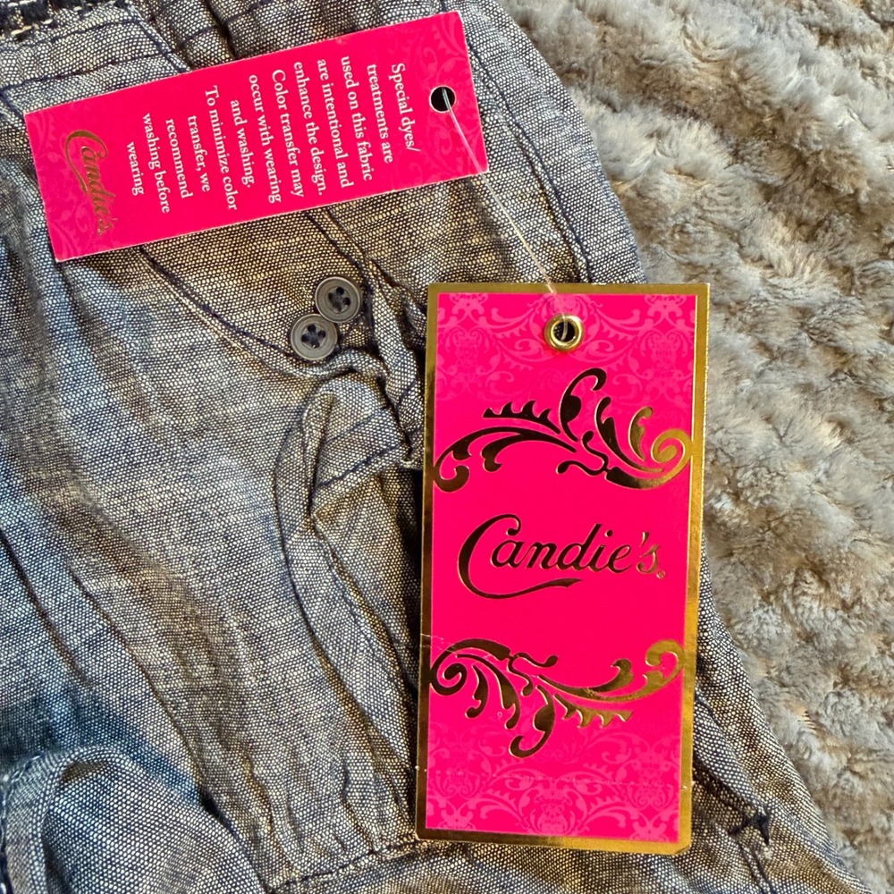 Candies Womens Smocked Waist Shorts Blue Chambray Side Tie CC41C04D Size 7 NWT - Picture 4 of 9